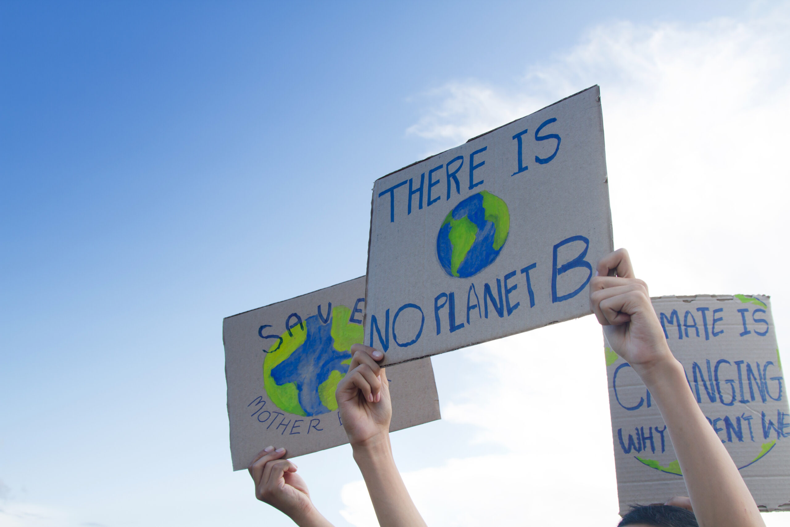 Group,People,Of,Demonstration,Making,Protest,About,Climate,Change,,Plastic